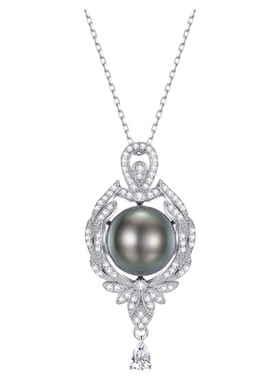 天然海水珍珠吊坠女复古法式项链