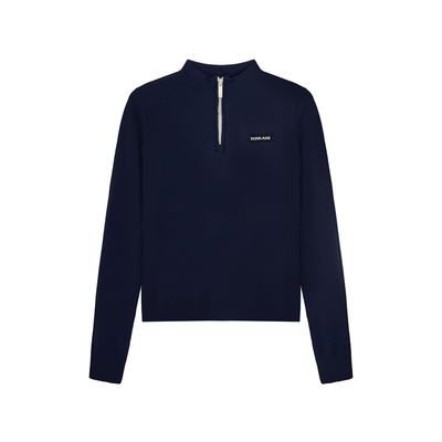 ECHOADE运动时髦 柔软凉感纱线经典正肩版型半拉链上衣针织T恤