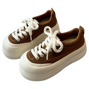 【TFM】板鞋女2026新款复古磨砂牛皮百搭厚底增高休闲鞋女面包鞋