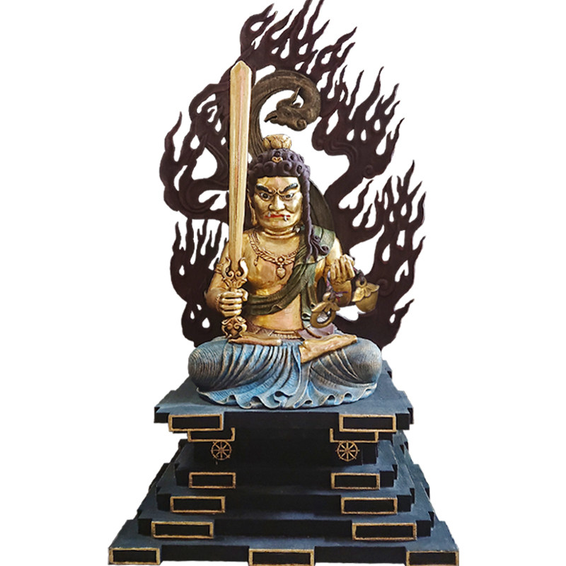 仿古不动明王木雕佛像摆件家用东密不动尊佛像定制厂家  圣造