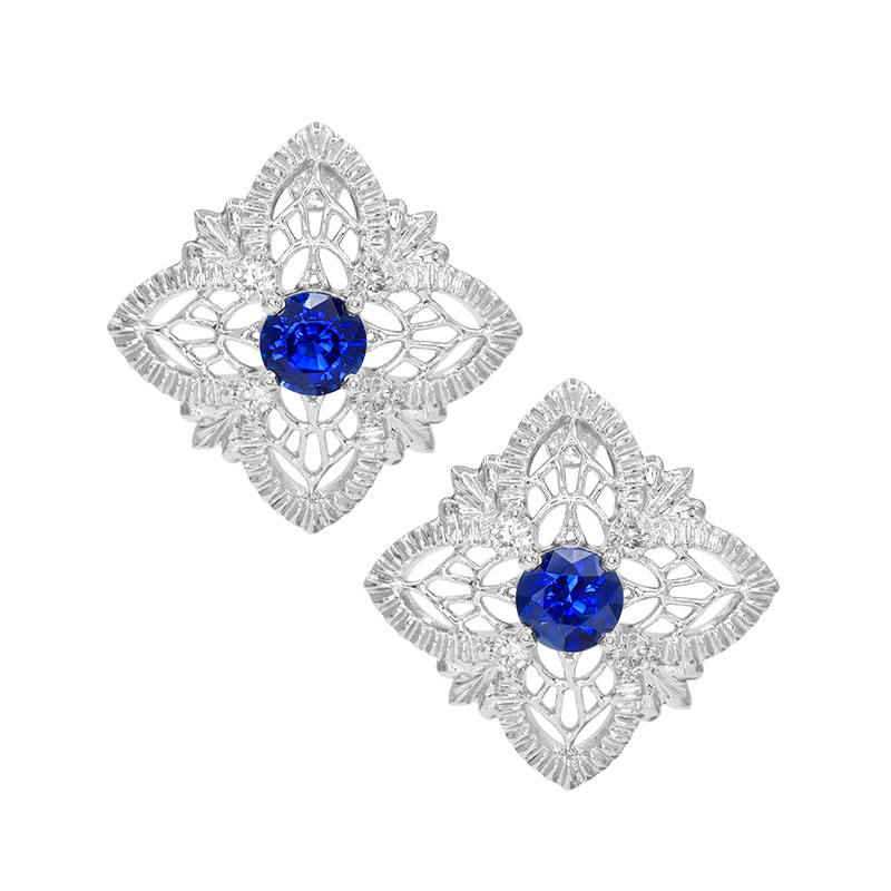 【凝雪静雅】原创天然蓝宝石18k金戒指蓝宝石耳钉钻石戒指耳钉X1