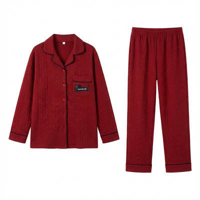 秋冬季海岛绒女孩大童红睡衣套装