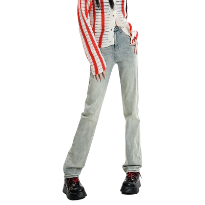 KRO直筒牛仔裤高腰显瘦弹力