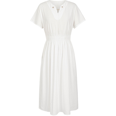 KBNE连衣裙女气质百搭莱赛尔V领长裙夏季新款收腰小个子仙女裙女