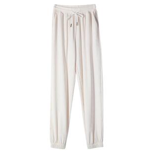白色冰丝运动裤女夏季薄款ins潮阔腿宽松束脚速干灯笼休闲卫裤子