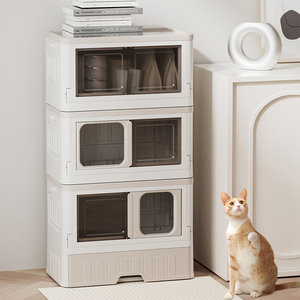 新款封闭式猫砂盆大号猫窝收纳柜一体可折叠高颜值三层猫别墅猫柜