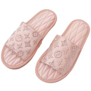 韩国真丝拖鞋刺绣缎面女四季时尚轻奢室内简约家用布面料家居凉托