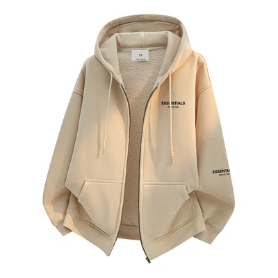 秋冬抓绒加厚休闲宽松连帽外套