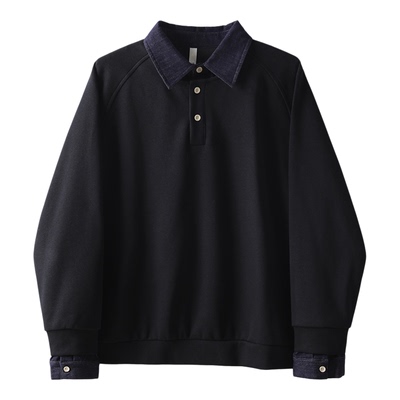 特价 男士秋冬假两件插肩袖卫衣复古潮流水洗牛仔拼接领长袖上衣