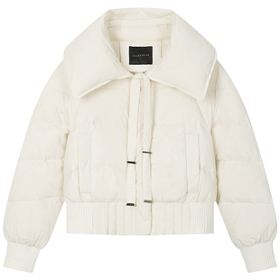 曼德诗短款羽绒服女2025冬季新款时尚大翻领设计纯色减龄保暖外套