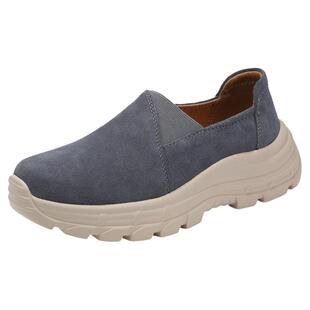 2025春秋款时尚英伦单鞋休闲乐福鞋女厚底妈妈松糕反绒皮大码女鞋