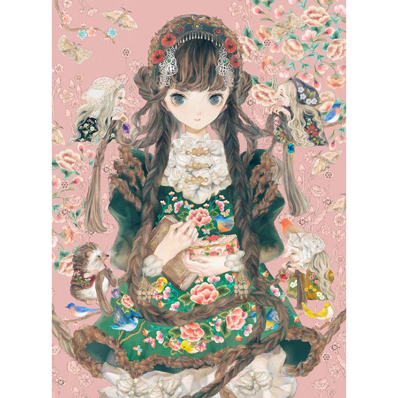 竖幅卡通长辫少女十字绣