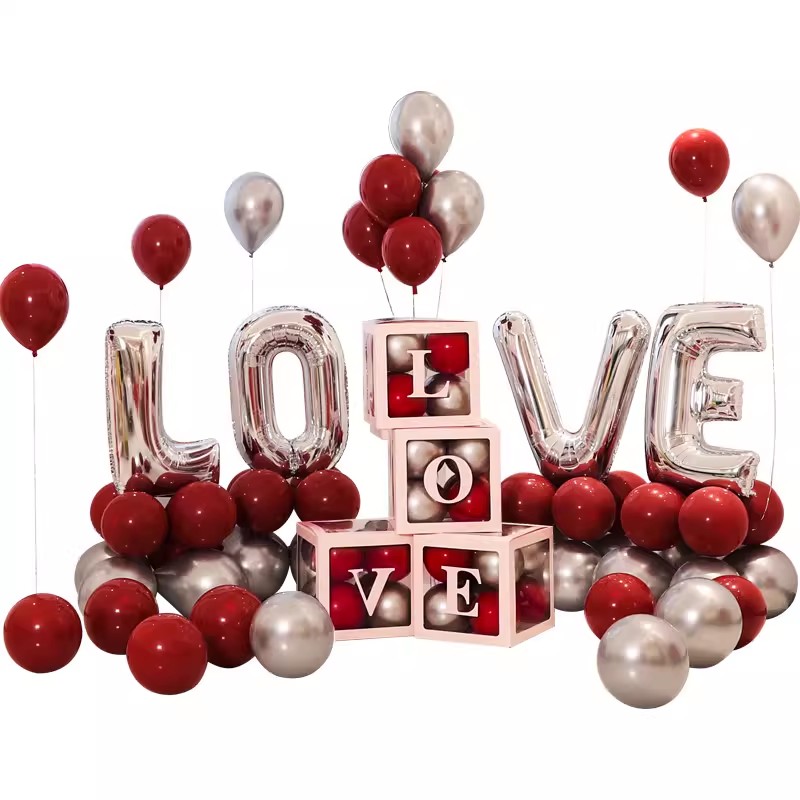 love字母铝膜气球装饰婚房结婚场景布置婚礼婚庆网红透明盒子套装