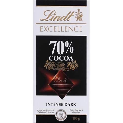 【正品行货】Lindt瑞士莲特醇排装70%可可黑巧克力健身可可香气