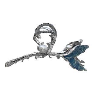 2026新款海洋蓝色鱼尾抓夹女大号发量多发夹高级感盘发鲨鱼夹发饰