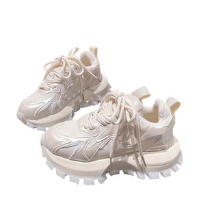 欧洲站真皮珠光系带厚底松糕老爹鞋女显瘦小蛮腰运动鞋小白鞋女鞋