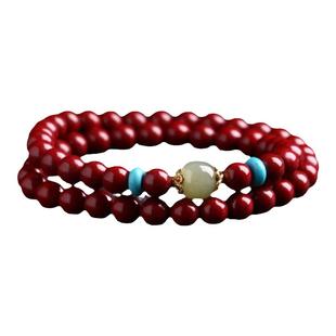 天然朱砂手串女和田玉原矿紫金砂转运珠多圈手链男饰品礼物旗舰店