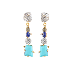 新款欧美鬼才设计师耳钉彩色宝石镶嵌耳饰气质高级耳夹女长款耳坠