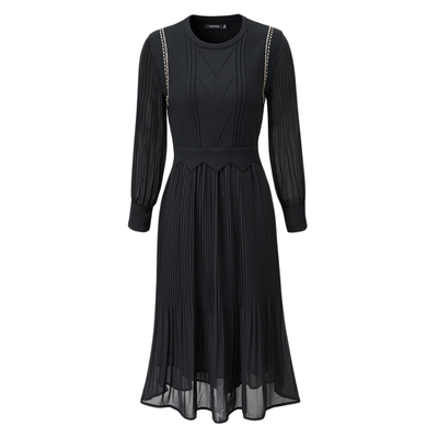 新款显瘦连身裙针织假两件百褶裙