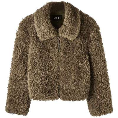 U/TI军绿色小卷毛短款外套女装百搭翻领休闲上衣尤缇时尚冬季新款