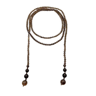 茶晶色美拉德项链长款串珠秋冬轻奢气质小众设计高级感叠戴毛衣链