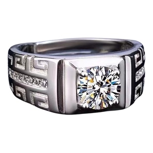 【假一赔十】1克拉仿莫桑石戒指925男霸气钻戒韩版戒指开口指环潮