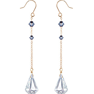 梦幻璀璨 奥地利施家华子钻石水滴紫水晶14K注金耳环长女无痛耳夹