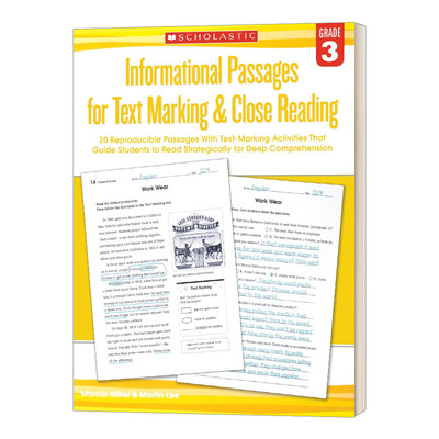 英文原版 Informational Passages for Text Marking & Close Reading Grade 3 学乐阅读标记提速训练3 英文版 进口英语原版书籍