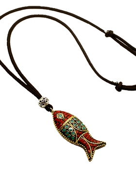 原创尼泊尔毛衣链长款秋冬百搭项链复古民族风小鱼吊坠挂件新款