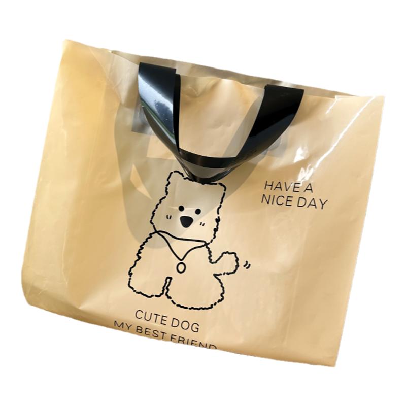 定制米黄色塑料袋加厚服装店手提袋印刷logo卡通可爱购物袋包装袋