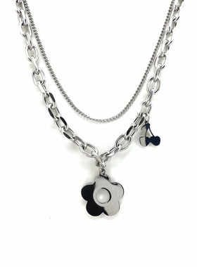 高街小众轻奢花朵项链钛钢女