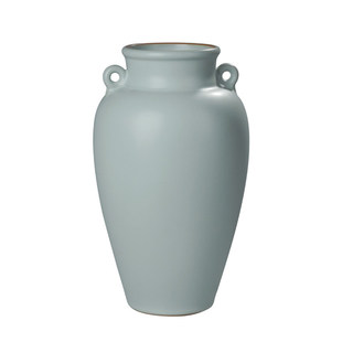 青澹汝窑双耳花瓶摆件景德镇陶瓷手工仿古瓷器青瓷中式家居装饰