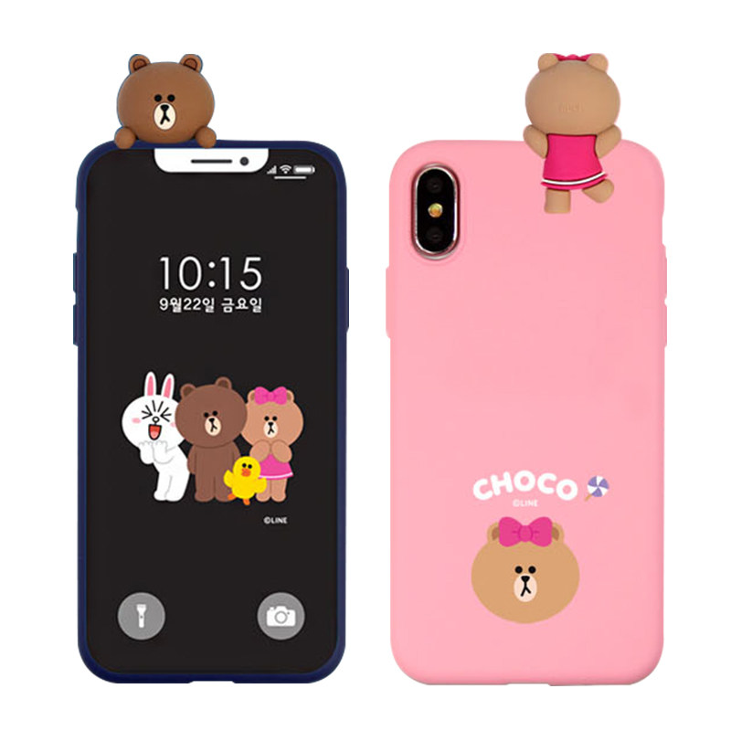 LINE FRIENDS适用iphone12promax手机壳液态硅胶13趴趴布朗熊苹果12mini可爱11可妮兔7p卡