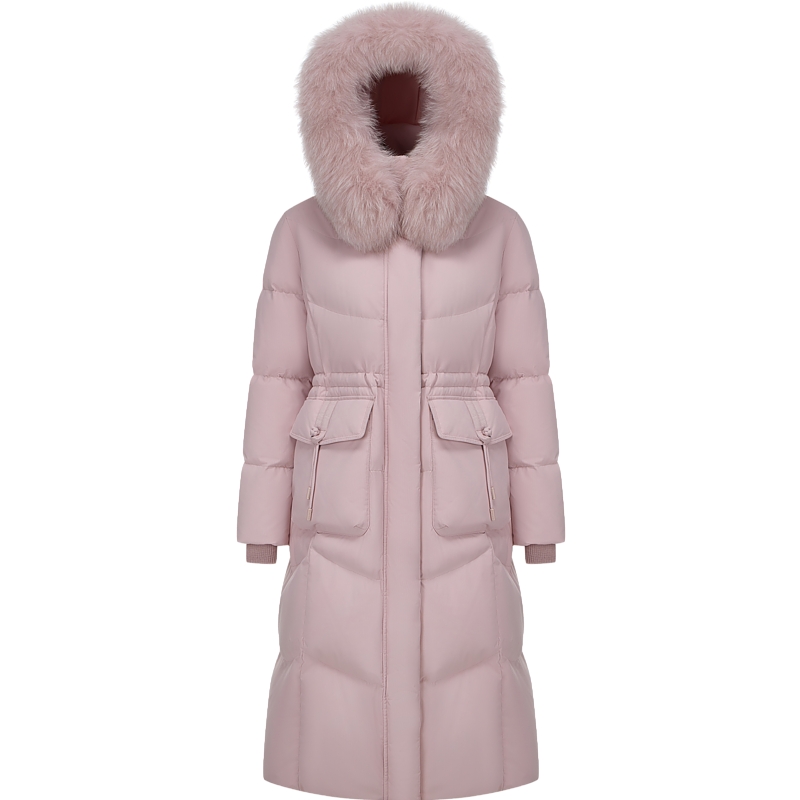 波司登冬女新中式盘扣长款保暖收腰显瘦厚羽绒服狐狸毛领红色外套