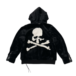 MasterMind貂绒骷髅暗黑高街日潮烫钻绳连帽皮草MMJ皮毛一体皮衣