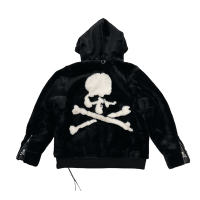 MasterMind貂绒骷髅暗黑高街日潮烫钻绳连帽皮草MMJ皮毛一体皮衣