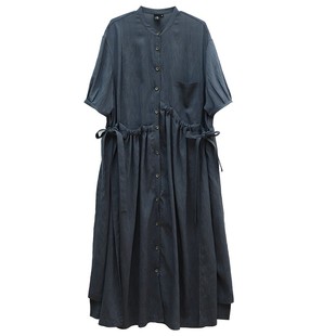 鹿与飞鸟“风传花信”不对称抽绳绑带多穿法两色衬衫连衣裙6710