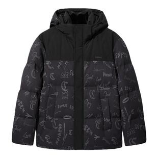 【重磅充绒】卡宾涂鸦满印羽绒服男冬季休闲大衣宽松鸭绒连帽外套