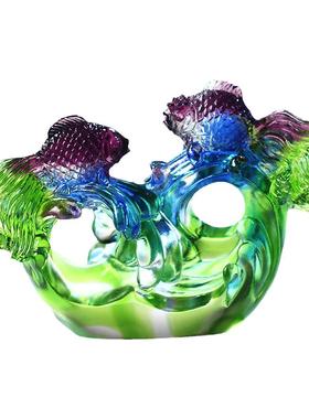 琉璃双鱼吉祥风水摆件居家客厅玄关办公商铺摆放乔迁送礼好运连连