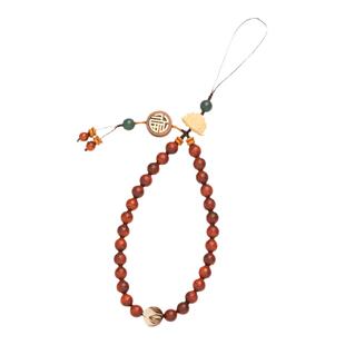 紫檀手机链短款莲花手腕古风u盘挂饰手机壳男女挂件防丢挂绳