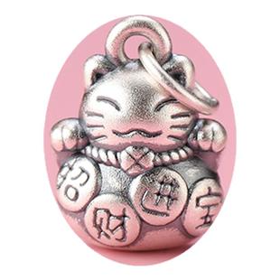 S999足银招财猫黄财神福象手串小吊坠男女士手链纯银小象元宝配饰