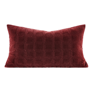 柏洛斯Right酒红色新年金丝绒绗棉高端美容院私人会所沙发抱枕腰