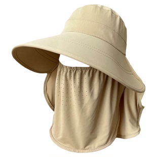 夏季冰丝防晒面罩全脸防紫外线大帽檐女士遮阳帽户外干农活采茶帽