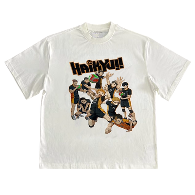 HAIKYUU排球少年日系动漫休闲风vintage古着字母创意潮牌短袖T恤