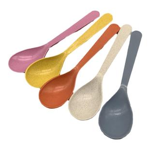 小麦秸秆小号直勺食品级儿童甜品勺防摔调羹勺婴儿喂粥饭食勺家用