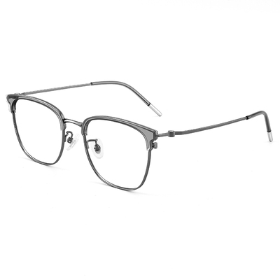 理工男斯文半框超轻纯钛近视眼镜