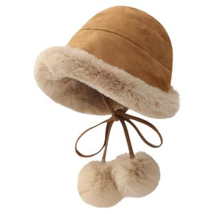 毛毛渔夫帽子女2025新款冬季加绒加厚保暖棉帽冬天东北护耳毛绒帽