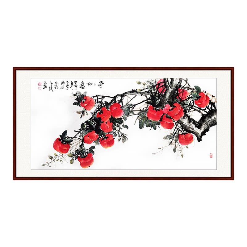 纯手绘水墨写意柿柿如意国画