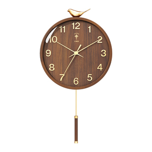 北极星实木挂摆钟轻奢喜鹊钟表挂钟客厅2026新款家用新中式石英钟