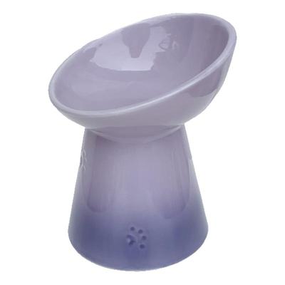 出口法国渐变釉下彩宠物陶瓷碗斜口高脚护颈猫碗狗盆大口径水粮碗